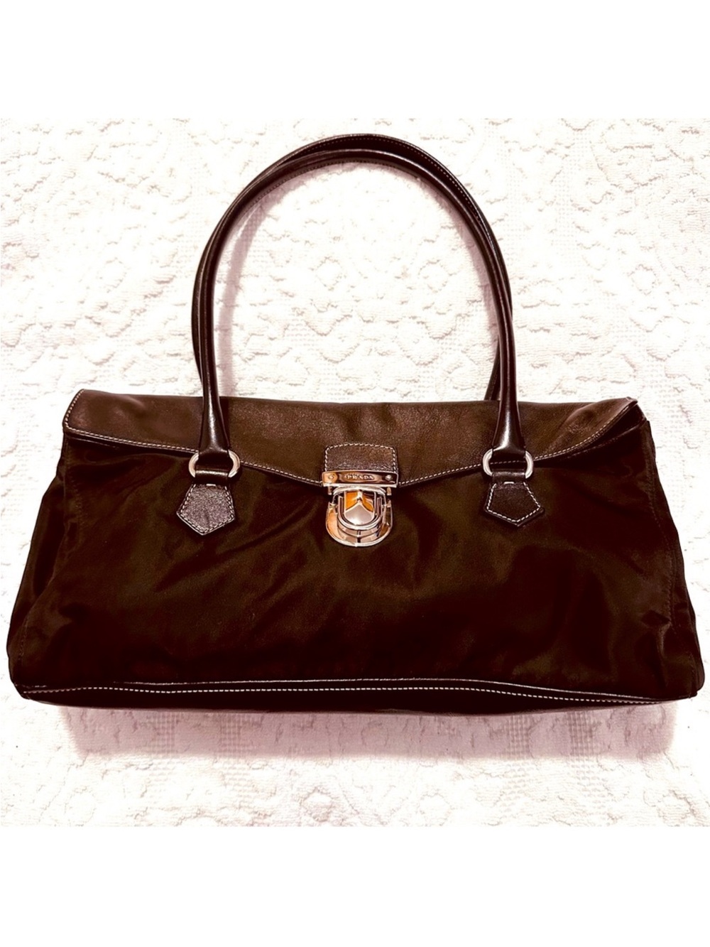 PRADA | Handbag | Prada Nylon & Leather Tessuto Pushlock Vintage Shoulde…